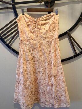 J. Crew Strapless Blush Floral Midi Dress with Tie Front